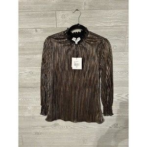 Alex and Parker Gold Black Striped‎ Metallic Long Sleeve Top Women’s Size Small